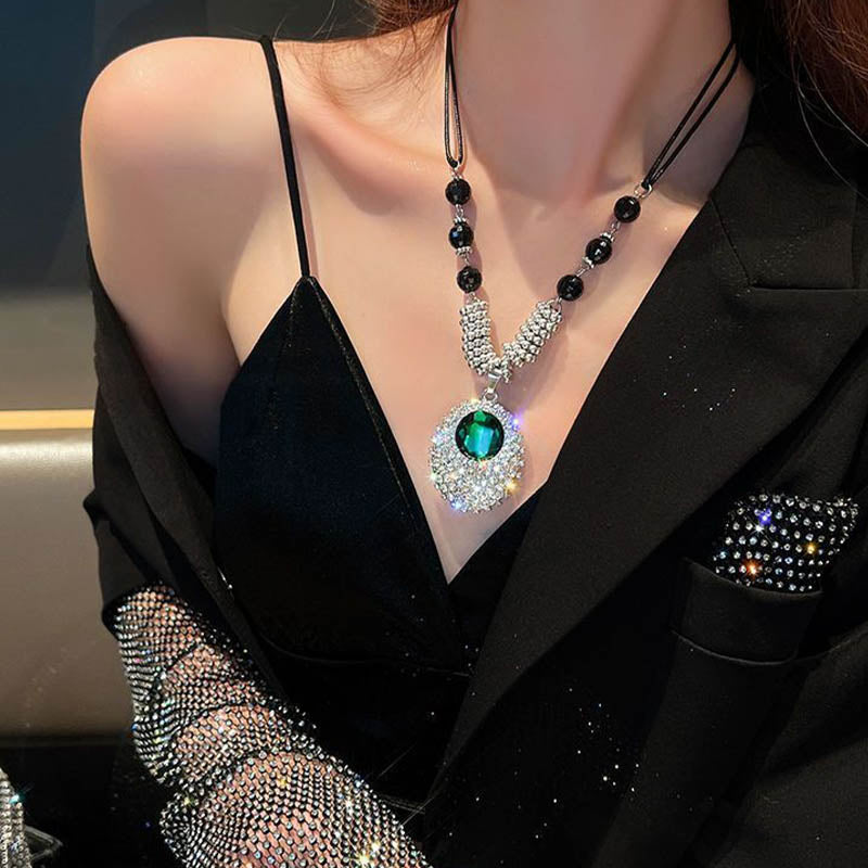 Rhinestone-anheng langt halskjede for kvinner