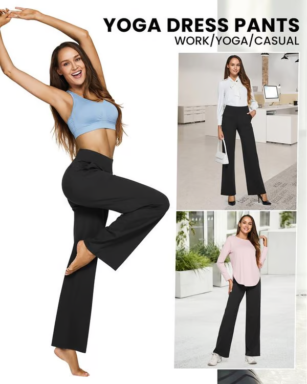 💖Siste dags salg 50% avslag 💷Kvinners høytaljede stretch casual yogabukser med vide ben