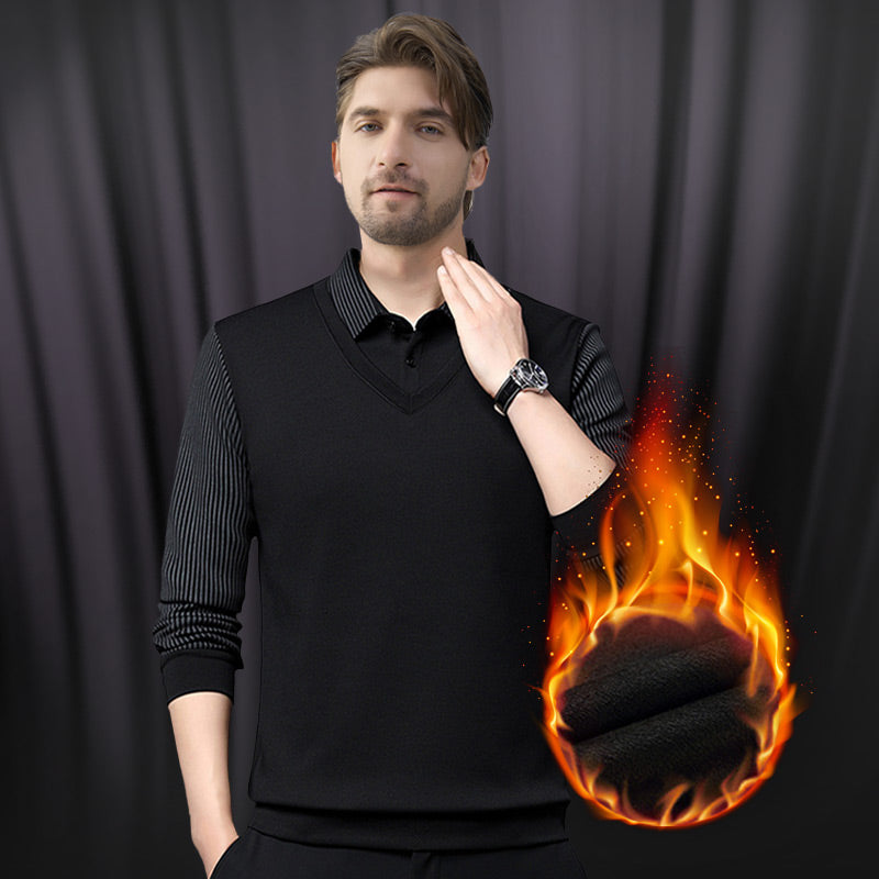 Kjøp 2 gratis frakt🔥Striped Lapel False Two Piece Shirt