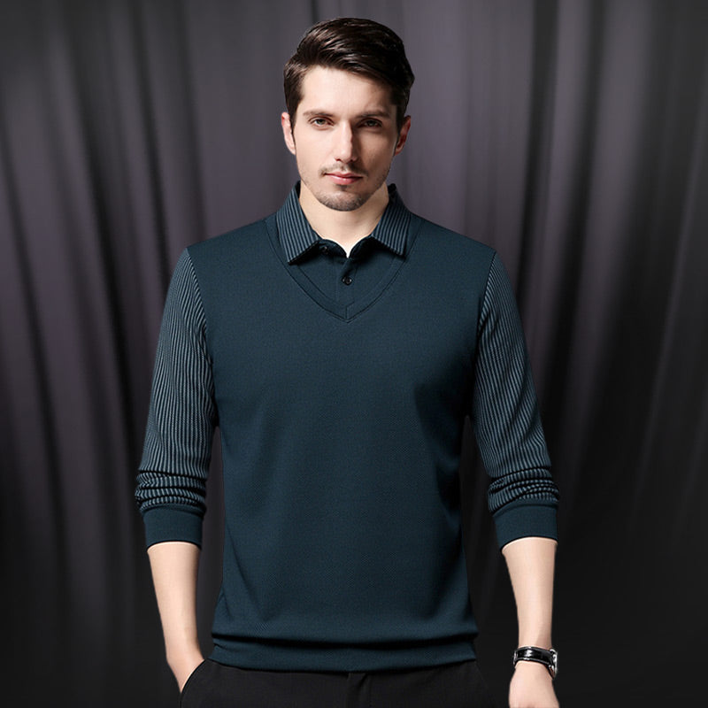 Kjøp 2 gratis frakt🔥Striped Lapel False Two Piece Shirt