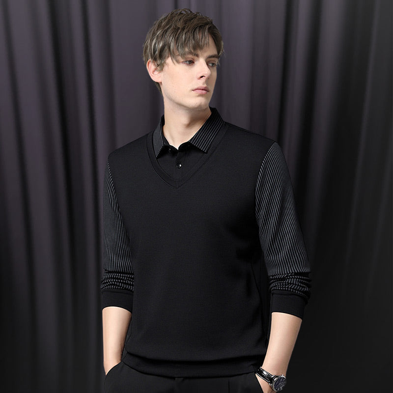 Kjøp 2 gratis frakt🔥Striped Lapel False Two Piece Shirt