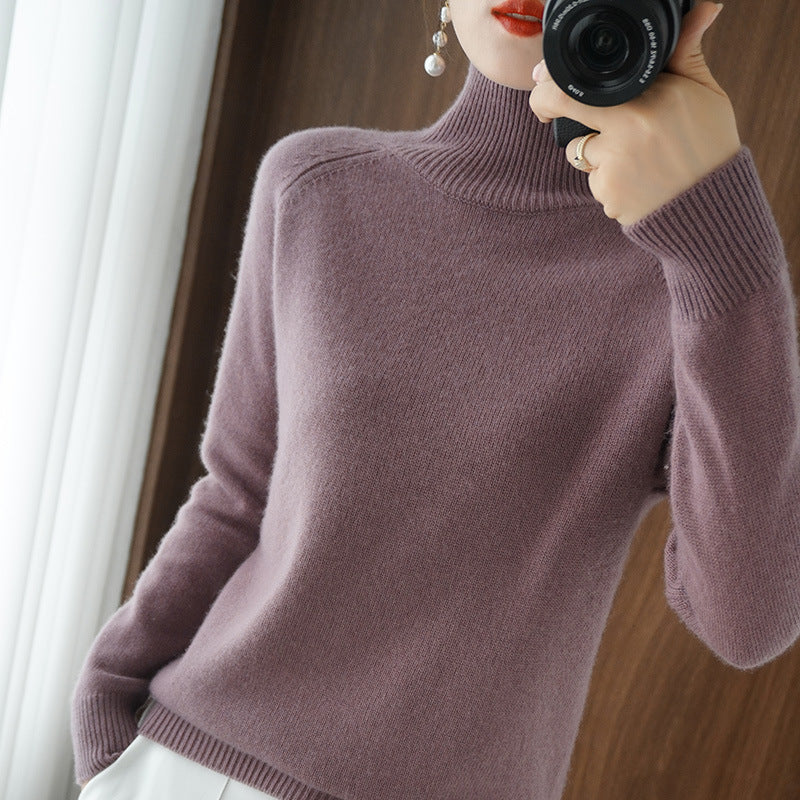 đ2025 Ny ankomstđSolid turtleneck imitert cashmere strikket genser