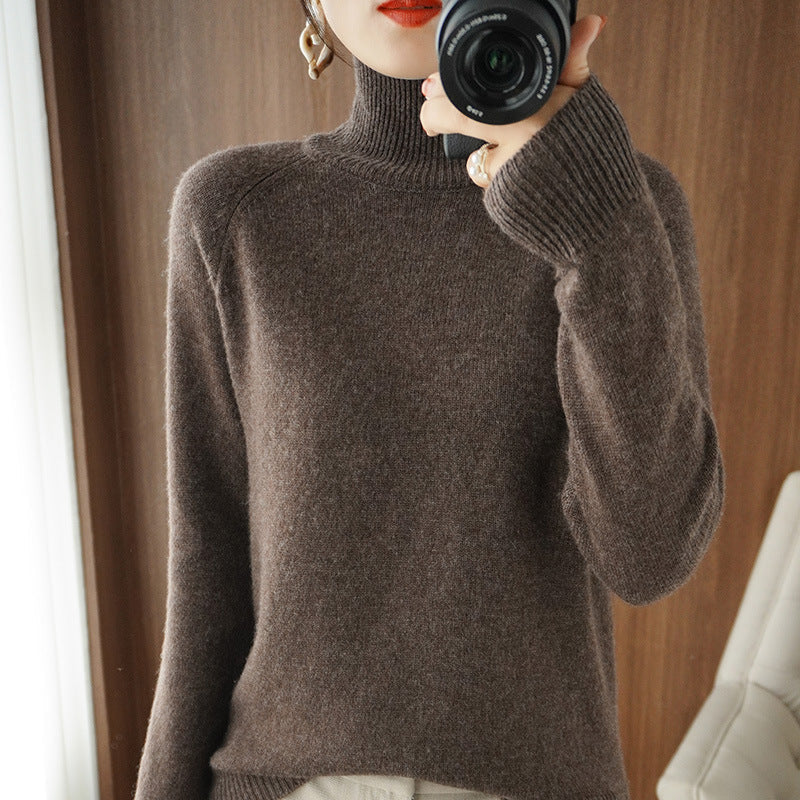đ2025 Ny ankomstđSolid turtleneck imitert cashmere strikket genser
