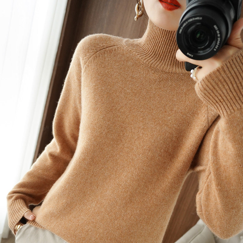 đ2025 Ny ankomstđSolid turtleneck imitert cashmere strikket genser