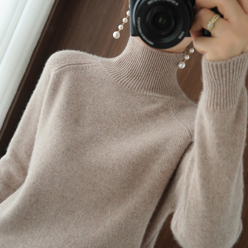 đ2025 Ny ankomstđSolid turtleneck imitert cashmere strikket genser