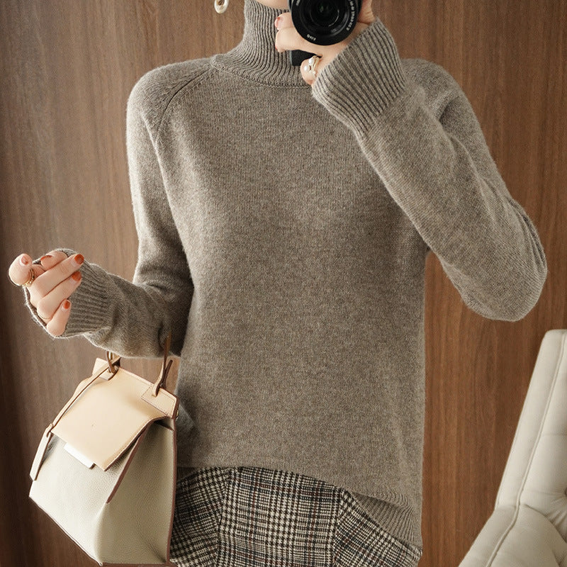 đ2025 Ny ankomstđSolid turtleneck imitert cashmere strikket genser