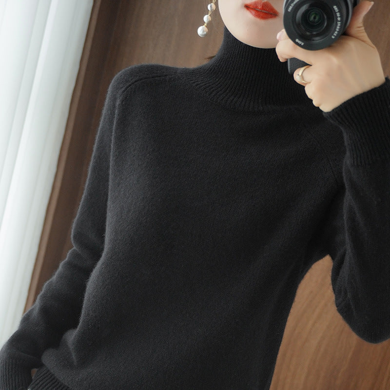 đ2025 Ny ankomstđSolid turtleneck imitert cashmere strikket genser