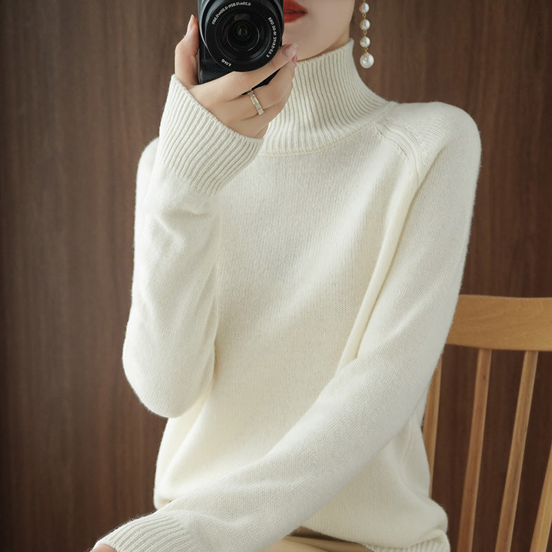đ2025 Ny ankomstđSolid turtleneck imitert cashmere strikket genser