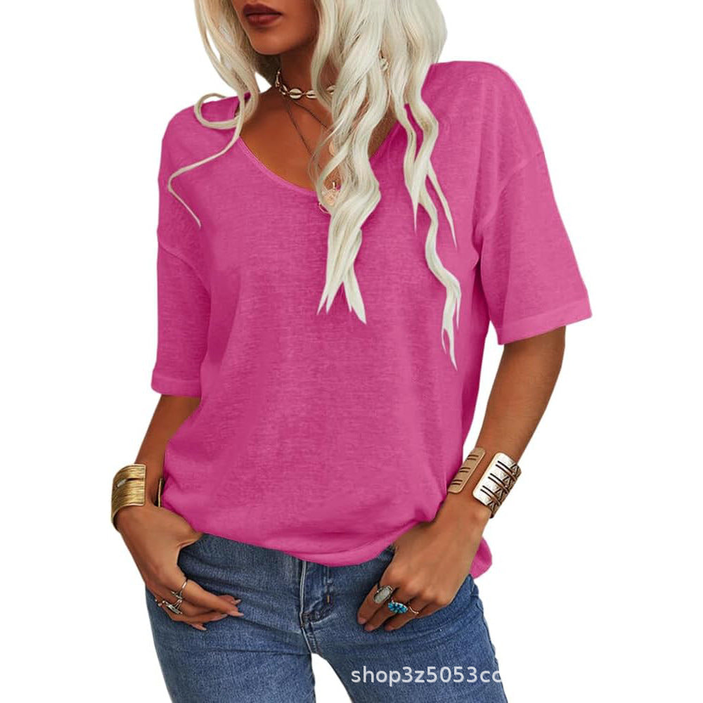 💖2025 Summer Hot Sale 50% OFF👚Ensfarget V-hals-T-skjorte for kvinner