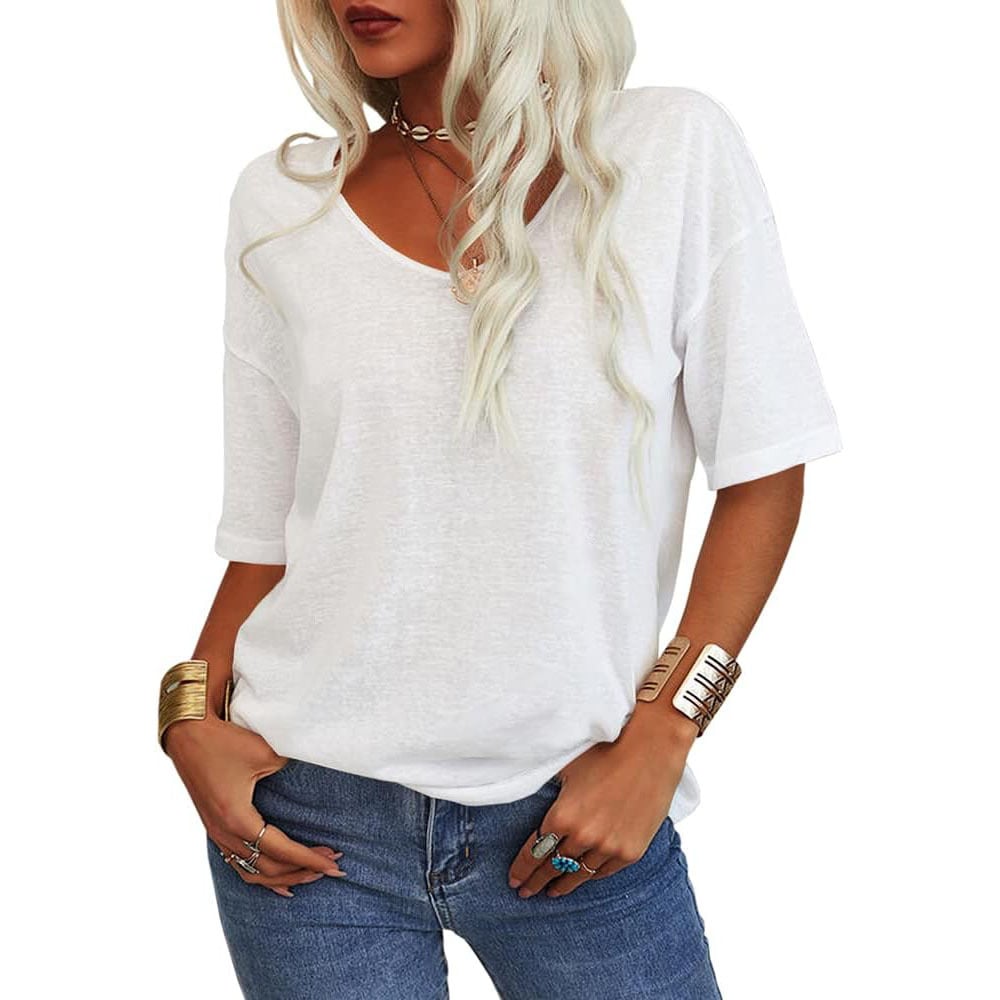 💖2025 Summer Hot Sale 50% OFF👚Ensfarget V-hals-T-skjorte for kvinner