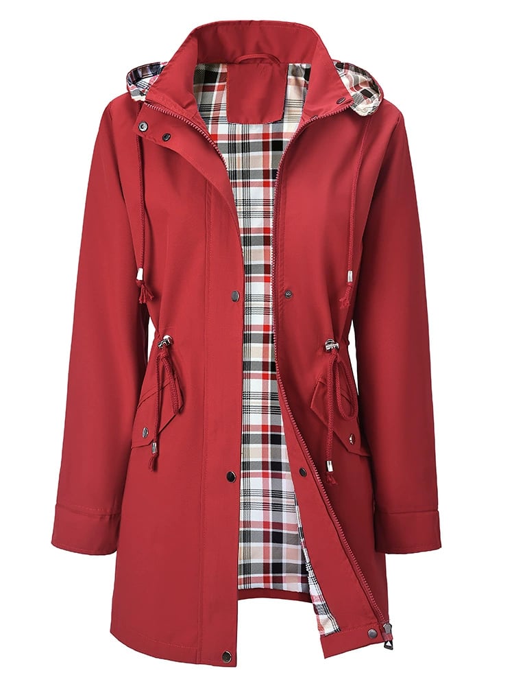 🔥Hot Sale 50% avslag🔥 Ensfarget casual jakke, vanntett og vindtett jakke, vindtett jakke med hette