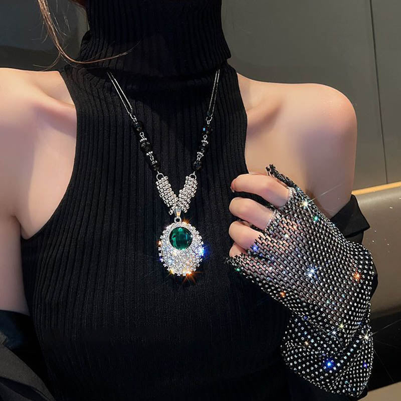 Rhinestone-anheng langt halskjede for kvinner