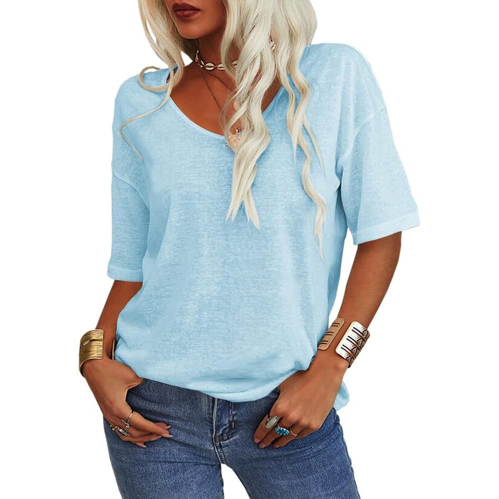 💖2025 Summer Hot Sale 50% OFF👚Ensfarget V-hals-T-skjorte for kvinner