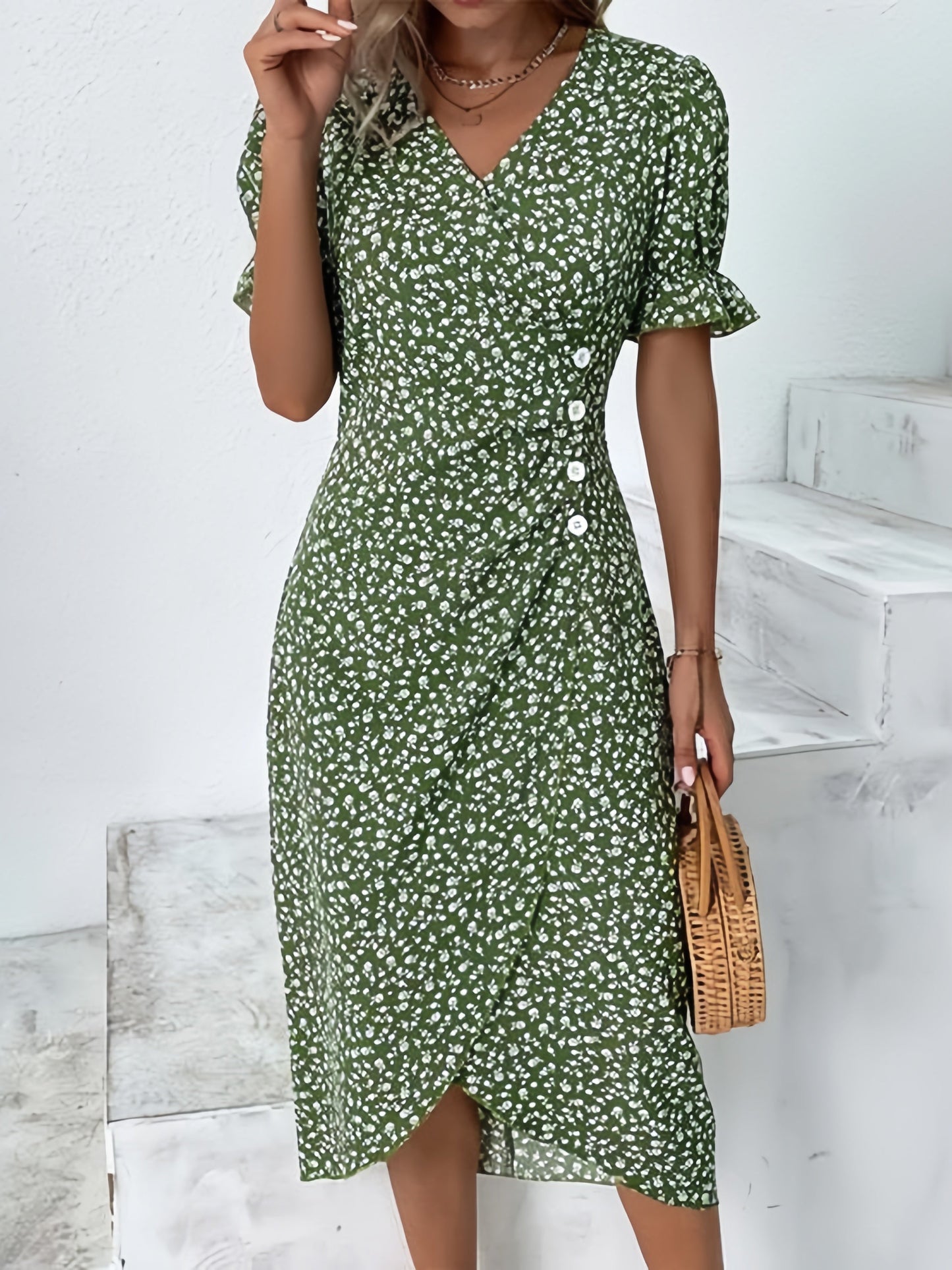 🌷Forhåndssalg linse 49% KORTING🍃Dames casual jurk wikkeljurk bloemenjur