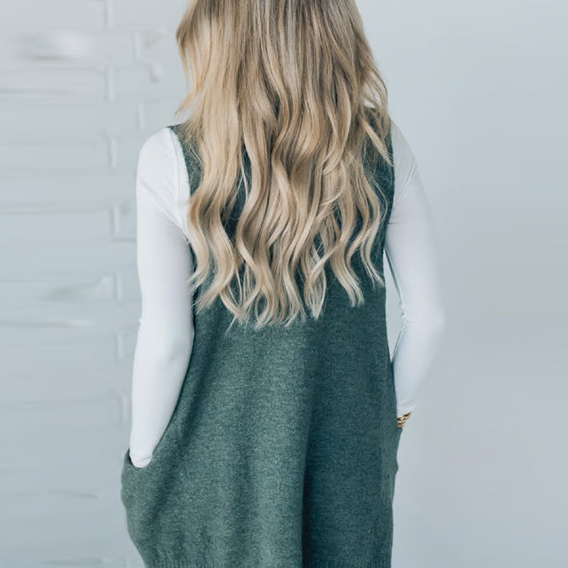💕Sesongens begrensede tilbud 50% avslag💕Løs passform V-hals lomme Cardigan Tank Top for damer
