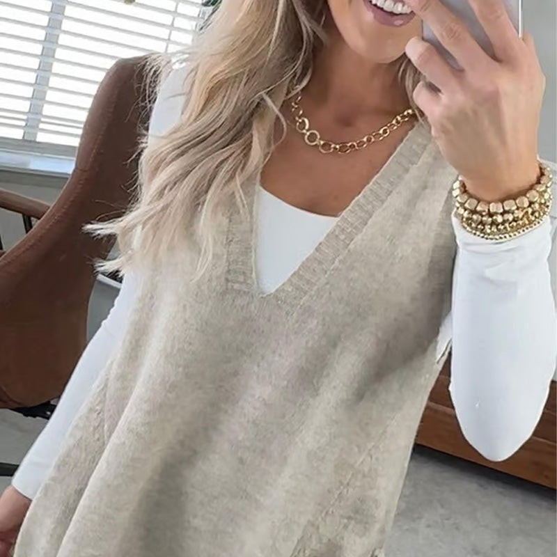 💕Sesongens begrensede tilbud 50% avslag💕Løs passform V-hals lomme Cardigan Tank Top for damer