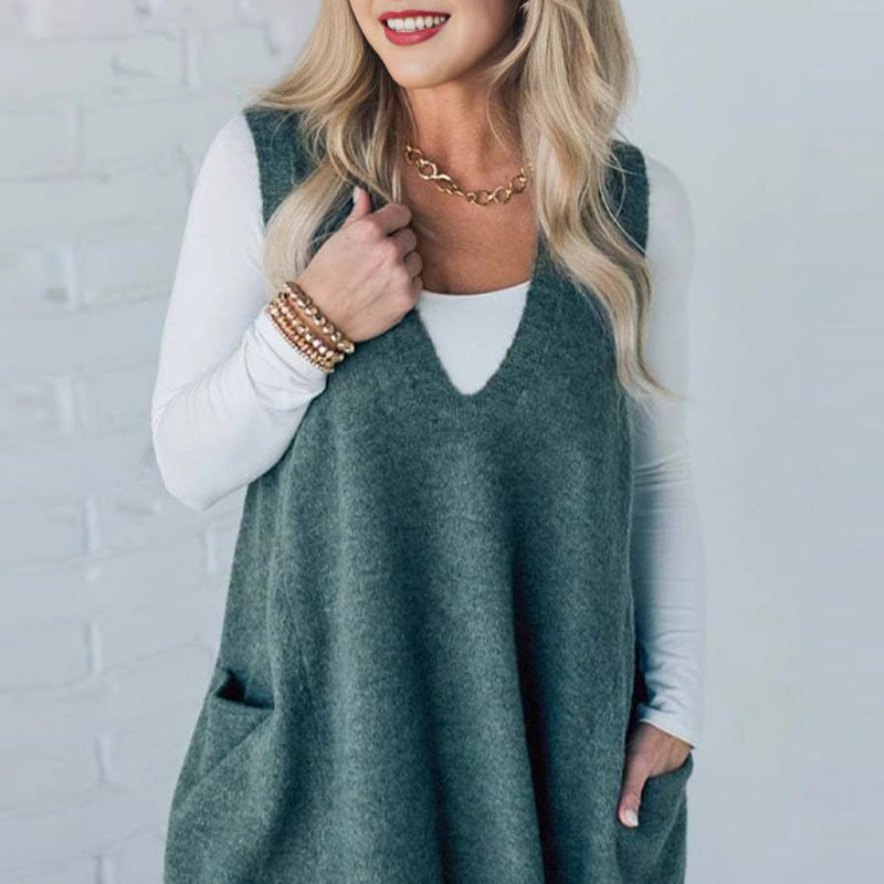 💕Sesongens begrensede tilbud 50% avslag💕Løs passform V-hals lomme Cardigan Tank Top for damer