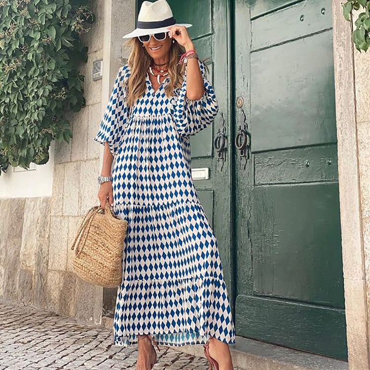 🌸Sommerspesialtilbud🌸Elegant maxi-kjole med puffermmer og blomstermønster i boho-stil for kvinner