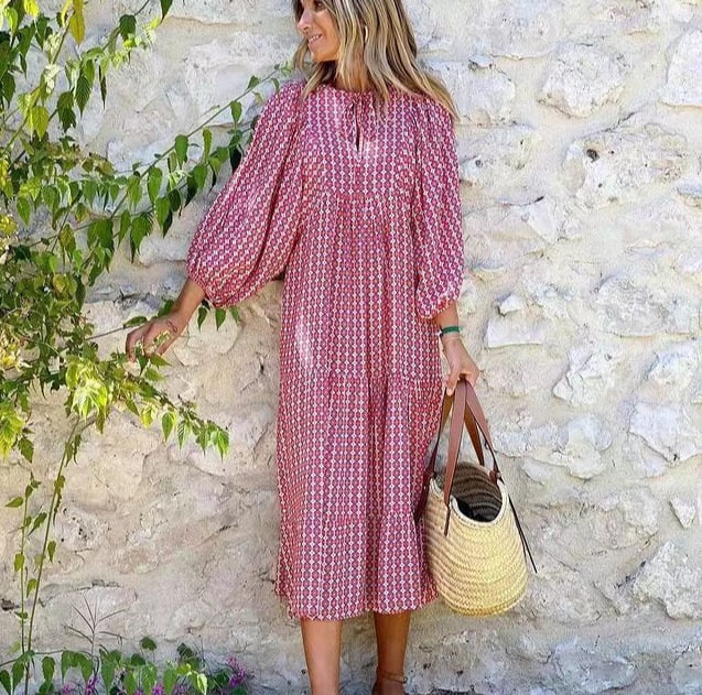 🌸Sommerspesialtilbud🌸Elegant maxi-kjole med puffermmer og blomstermønster i boho-stil for kvinner
