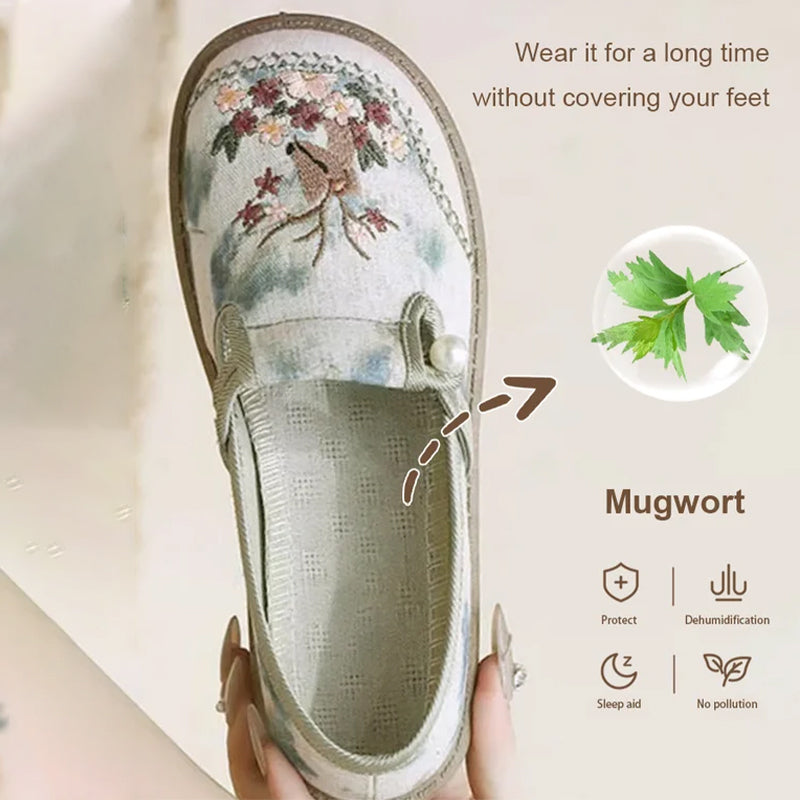đ„Varmt salgâłBroderte, flate slip-on-sko for kvinne