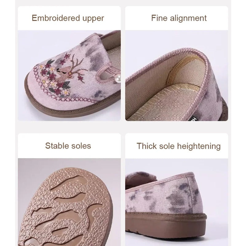 đ„Varmt salgâłBroderte, flate slip-on-sko for kvinne