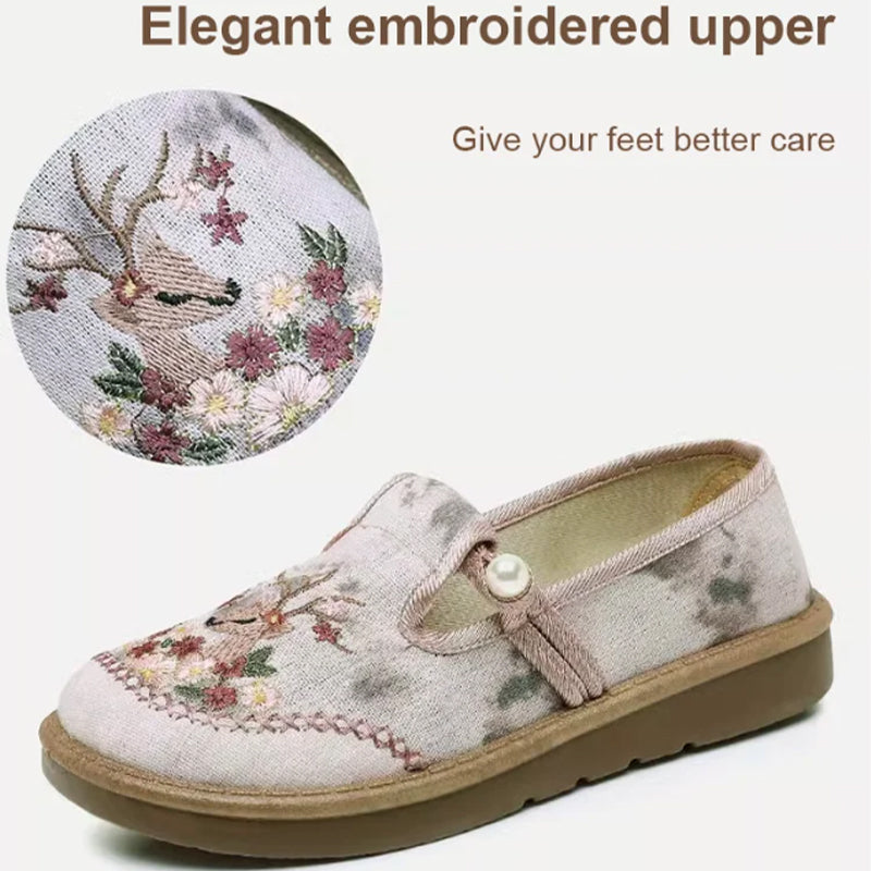 đ„Varmt salgâłBroderte, flate slip-on-sko for kvinne