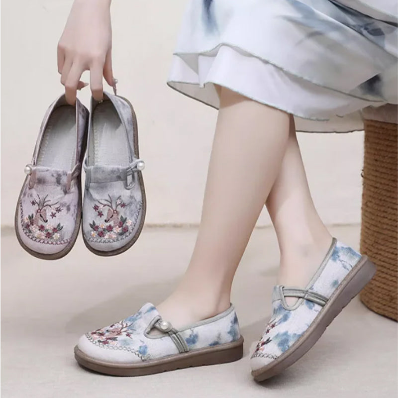 đ„Varmt salgâłBroderte, flate slip-on-sko for kvinne