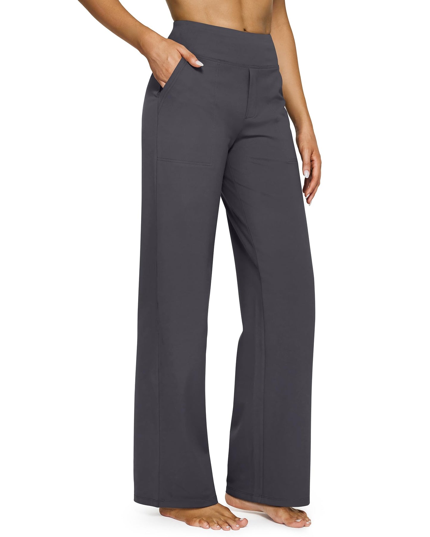 💖Siste dags salg 50% avslag 💷Kvinners høytaljede stretch casual yogabukser med vide ben