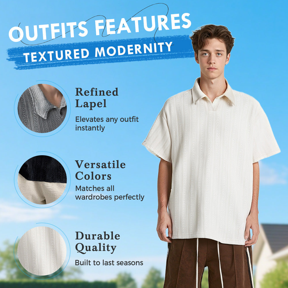 Men's Casual Textured Lapel Short Sleeve