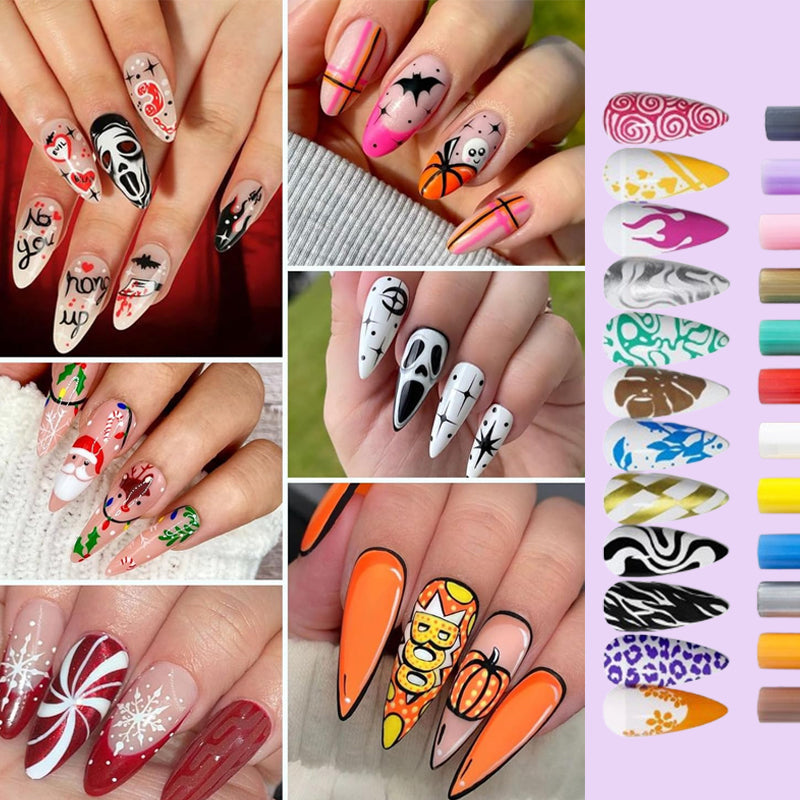 🎁Heit salg – 50 % rabatt!✨ Neglekunstpennsett med 12 farger for kreative design 💅🎨