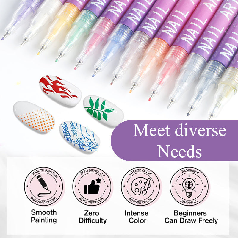 🎁Heit salg – 50 % rabatt!✨ Neglekunstpennsett med 12 farger for kreative design 💅🎨