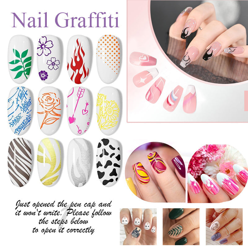 🎁Heit salg – 50 % rabatt!✨ Neglekunstpennsett med 12 farger for kreative design 💅🎨
