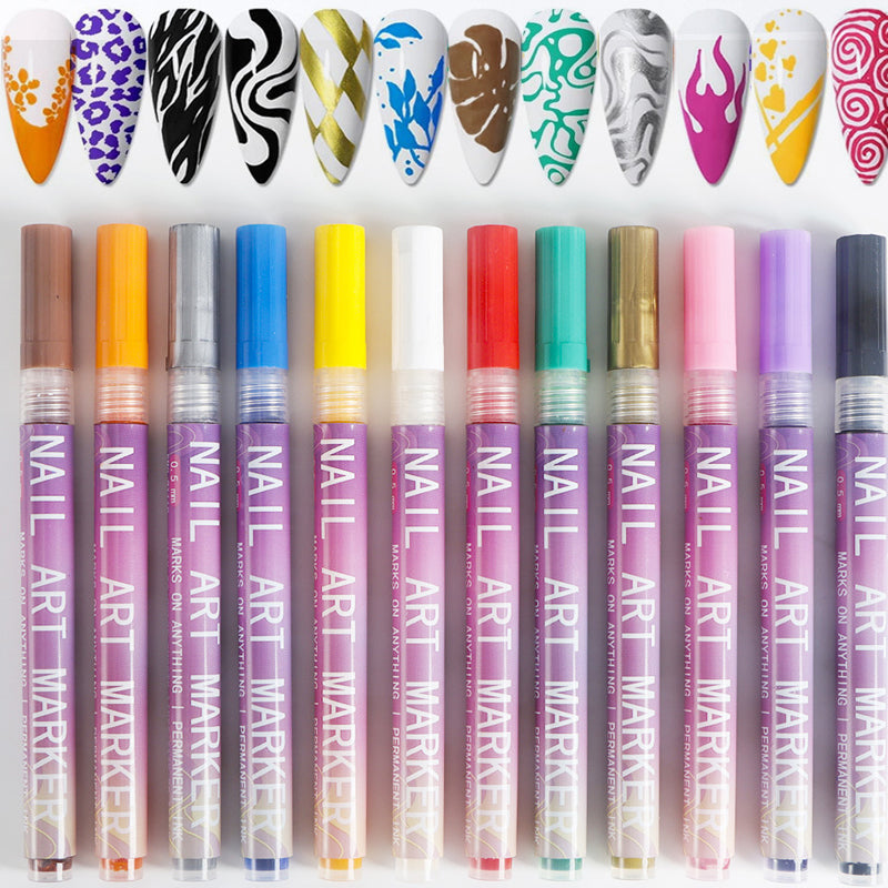 🎁Heit salg – 50 % rabatt!✨ Neglekunstpennsett med 12 farger for kreative design 💅🎨