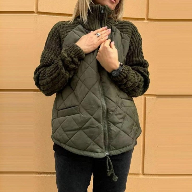 💖SISTE DAGS SALG 50 % RABATT💖Kvinnenes strikkede lappeteppet pufferjakke