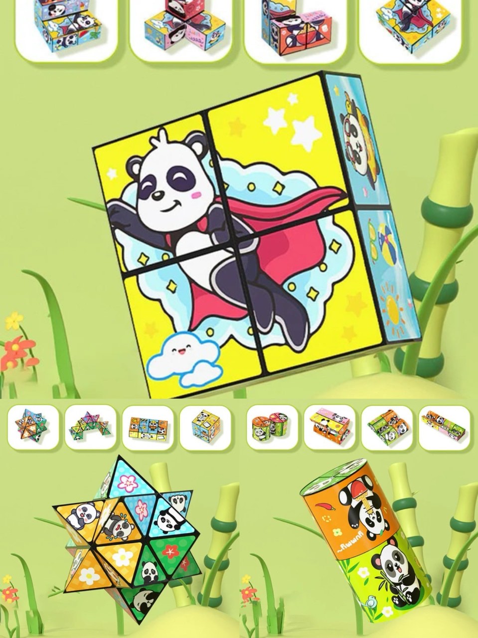 🧒✨Kreativ sammenleggbar panda-magisk kube-leke for barn