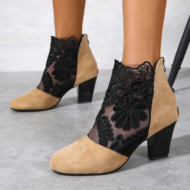 👢✨Sommerlige, Elegante Høye Hæler med Blonder for Kvinner