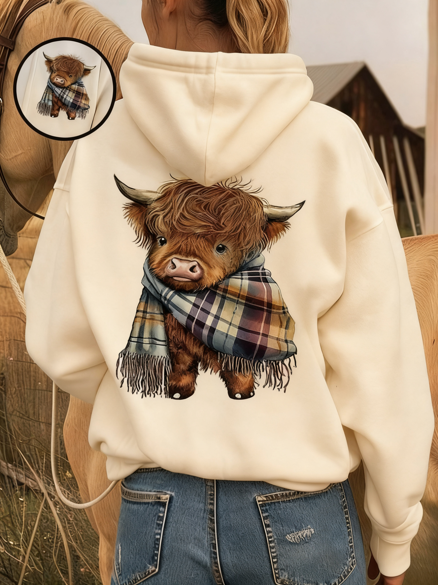 💖CHRISTMAS SALE 50% OFF!!🎁Cute Highland Cow Cozy Fleece-Lined Hooded Sweatshirt🦬2