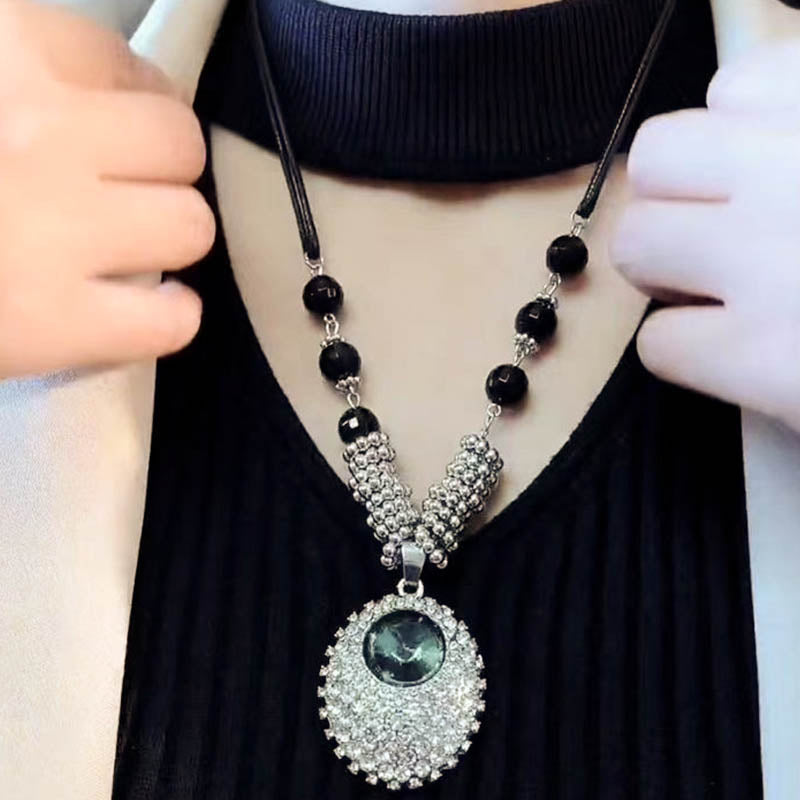 Rhinestone-anheng langt halskjede for kvinner