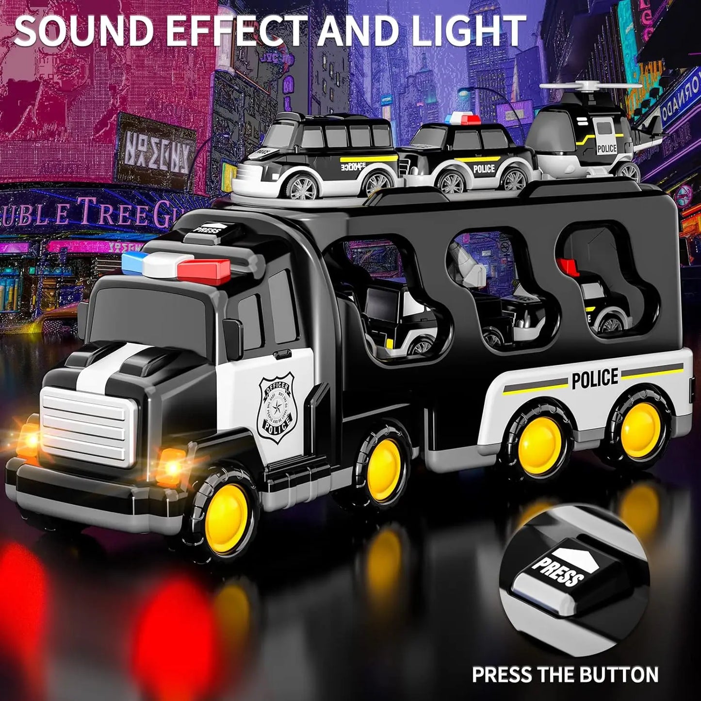 Politibil-leketøy for småbarn 7-i-1 bil med friksjonsmotor Leketøybil Julegave til gutter og jenter i alderen 3–5 år