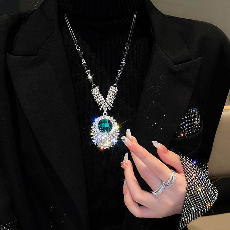 Rhinestone-anheng langt halskjede for kvinner