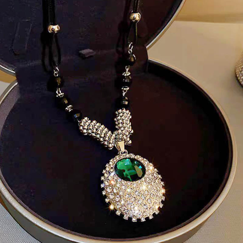 Rhinestone-anheng langt halskjede for kvinner