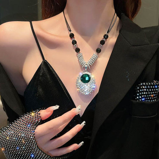 Rhinestone-anheng langt halskjede for kvinner