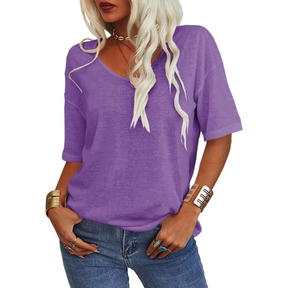 💖2025 Summer Hot Sale 50% OFF👚Ensfarget V-hals-T-skjorte for kvinner