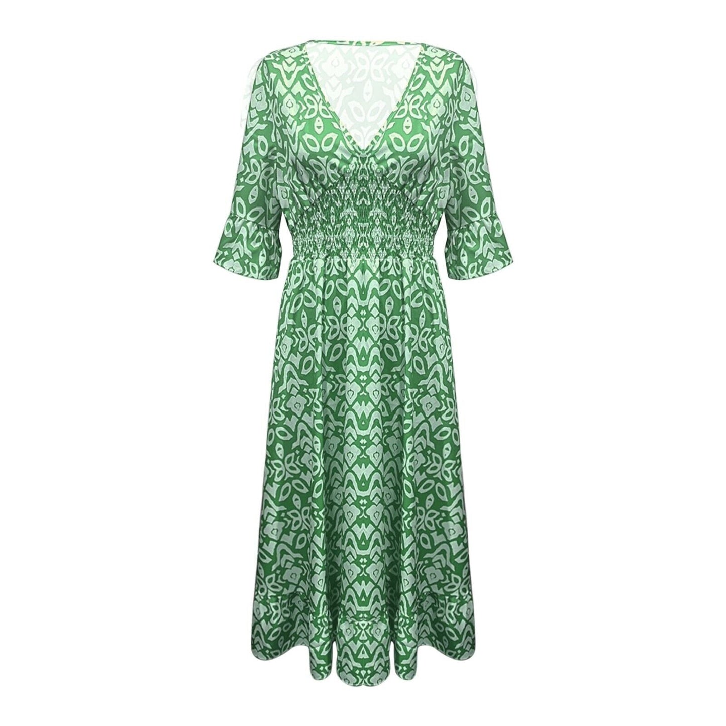 🔥 Sen dag 70% rabatt🔥 blomma klänning med v -neck - köp 2 och få gratis frakt