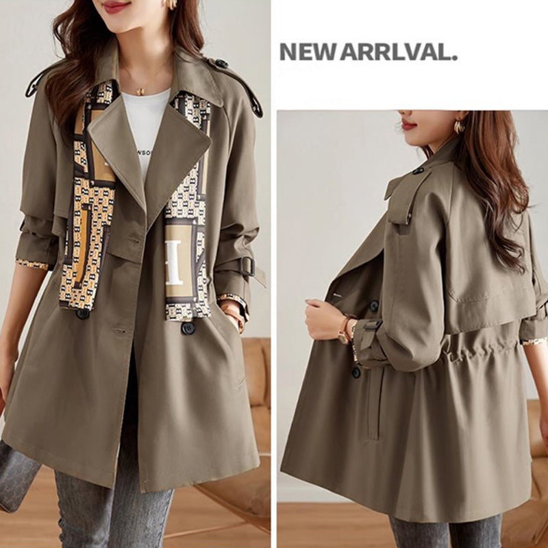 🔥 45% RABATT !!!🔥Slankende trenchcoat i mellomlengde for kvinner med jakkeslag💝Kjøp 2 ， GRATIS FRAK