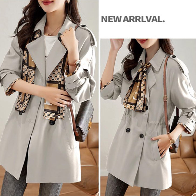 🔥 45% RABATT !!!🔥Slankende trenchcoat i mellomlengde for kvinner med jakkeslag💝Kjøp 2 ， GRATIS FRAK