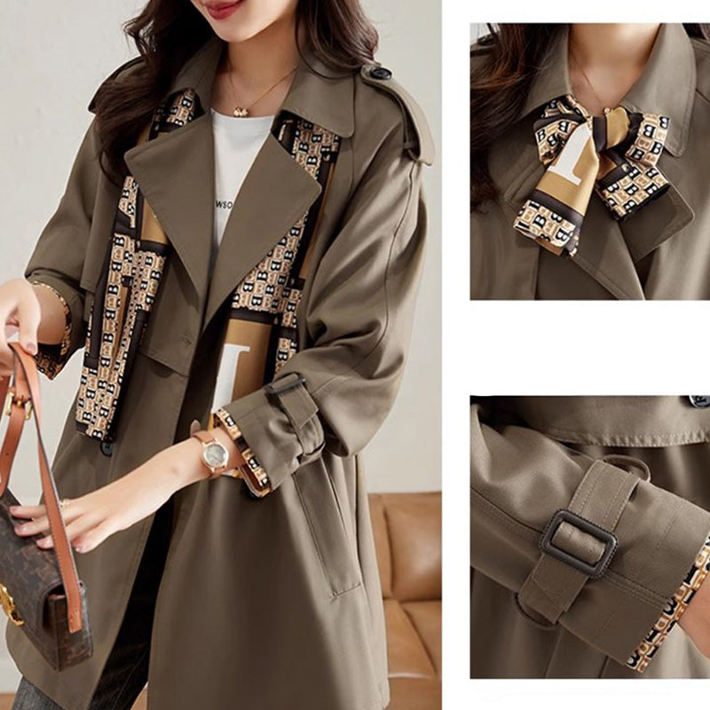 🔥 45% RABATT !!!🔥Slankende trenchcoat i mellomlengde for kvinner med jakkeslag💝Kjøp 2 ， GRATIS FRAK