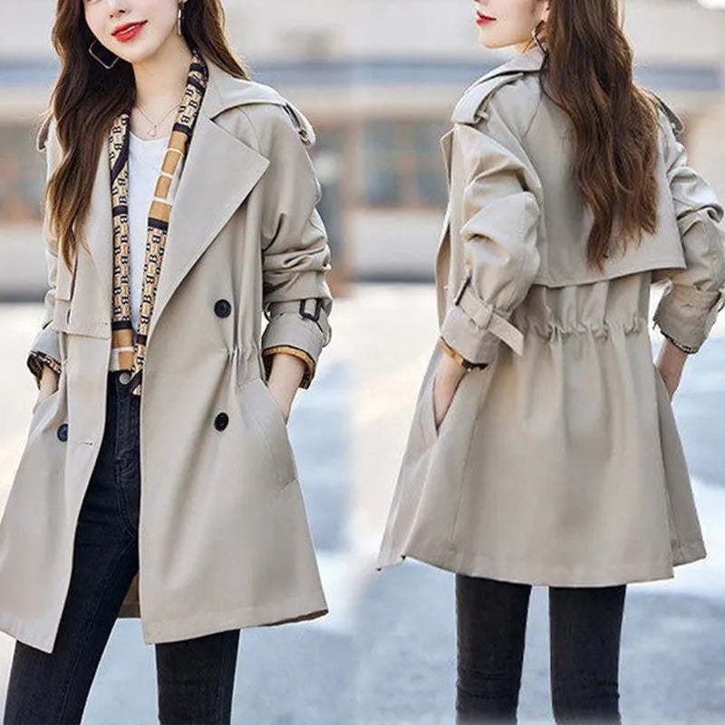 🔥 45% RABATT !!!🔥Slankende trenchcoat i mellomlengde for kvinner med jakkeslag💝Kjøp 2 ， GRATIS FRAK