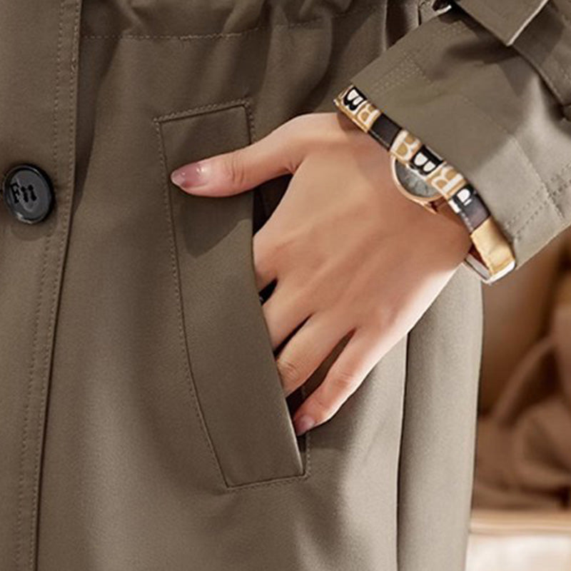 🔥 45% RABATT !!!🔥Slankende trenchcoat i mellomlengde for kvinner med jakkeslag💝Kjøp 2 ， GRATIS FRAK