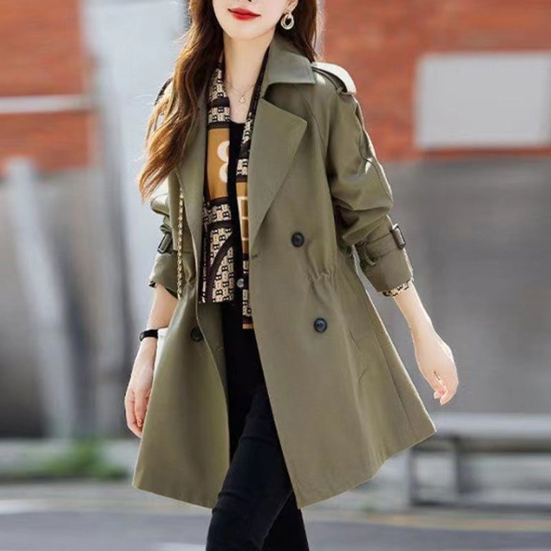 🔥 45% RABATT !!!🔥Slankende trenchcoat i mellomlengde for kvinner med jakkeslag💝Kjøp 2 ， GRATIS FRAK